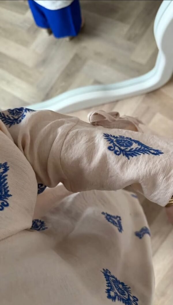 Conjunto Étnico Azul Real con Kimono Estampado - Imagen 4