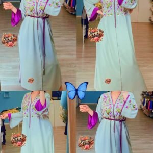 Kaftán Verde Menta con Bordado Floral y Forro Fucsia – Secrets de Mujer